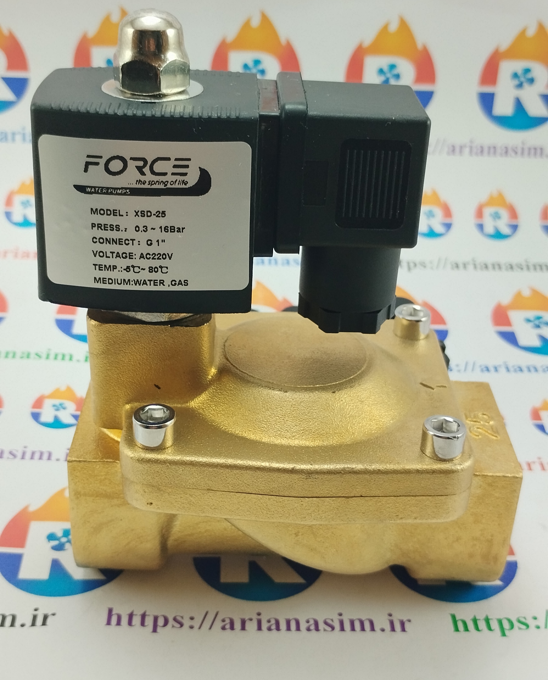 شیر برقی نیمه صنعتی سایز 1 اینچ 220 ولت برند FORCE مدل XSD-25